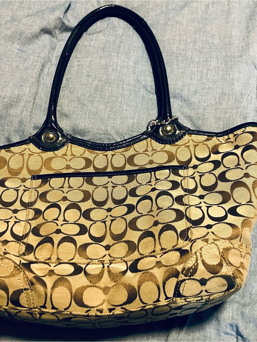 Coach Tan and Black Signature Canvas Tote - Picture 2 of 5